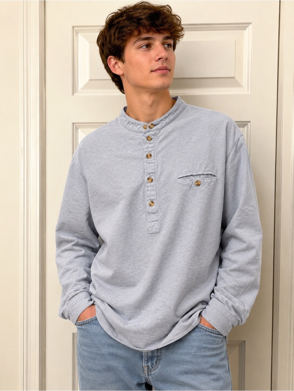 Vintage Collection by LeeValley Ireland Mens Light Blue Henley Long Sleeve Shirt